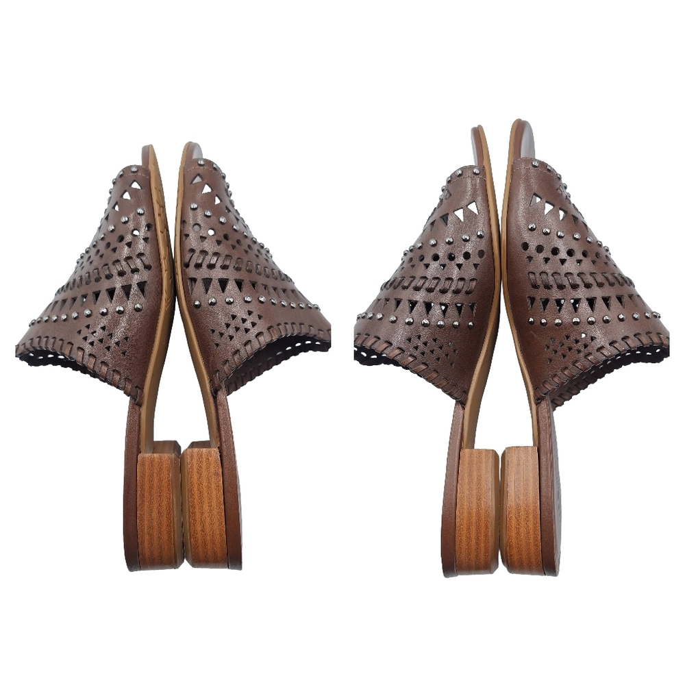 Brighton Ferrara NEO Caramel Laser Cut Studded Leather Sandals - 9 - Picture 7 of 13